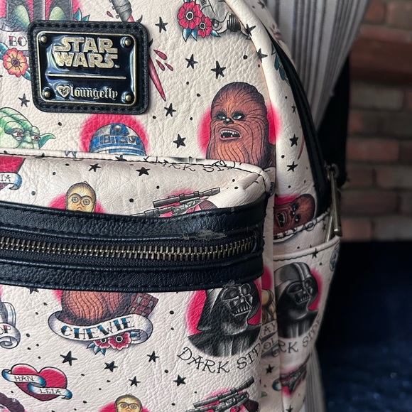 Loungefly x Star Wars Sailor Jerry Tattoo Style Backpack in Cream & Black - Picture 4 of 11